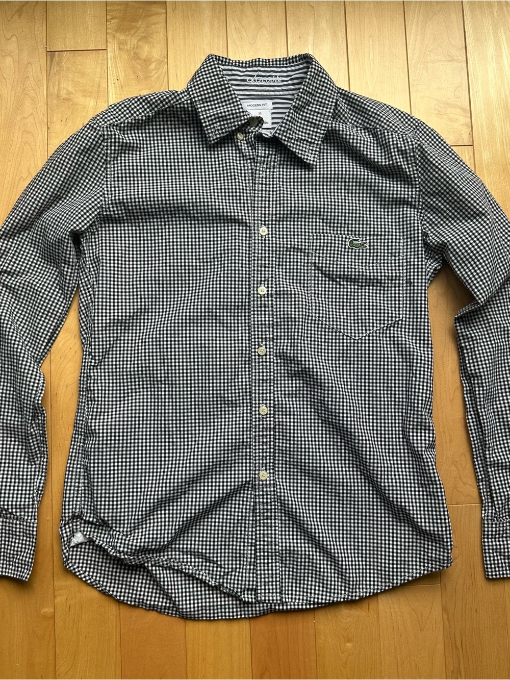Lacoste Black & White Gingham Long-Sleeve Button-Down Shirt